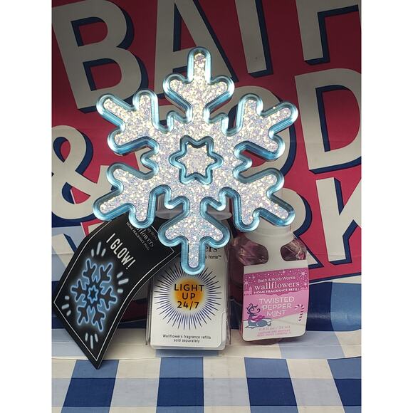 BBW Neon Glow Snowflake Night Light Wallflower Fragrance Plug In w. Refill Decor - Picture 1 of 2